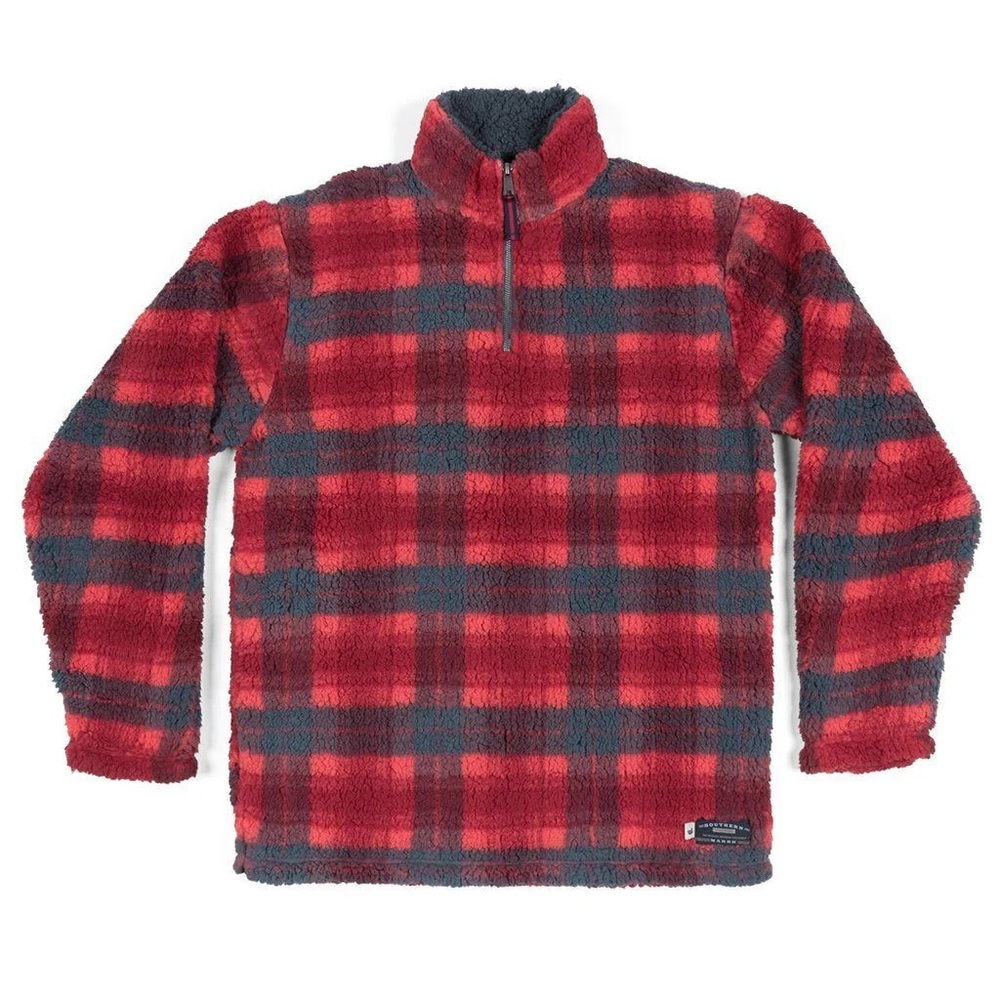 Southern Marsh Red and Gray Plaid Fleece Pullover